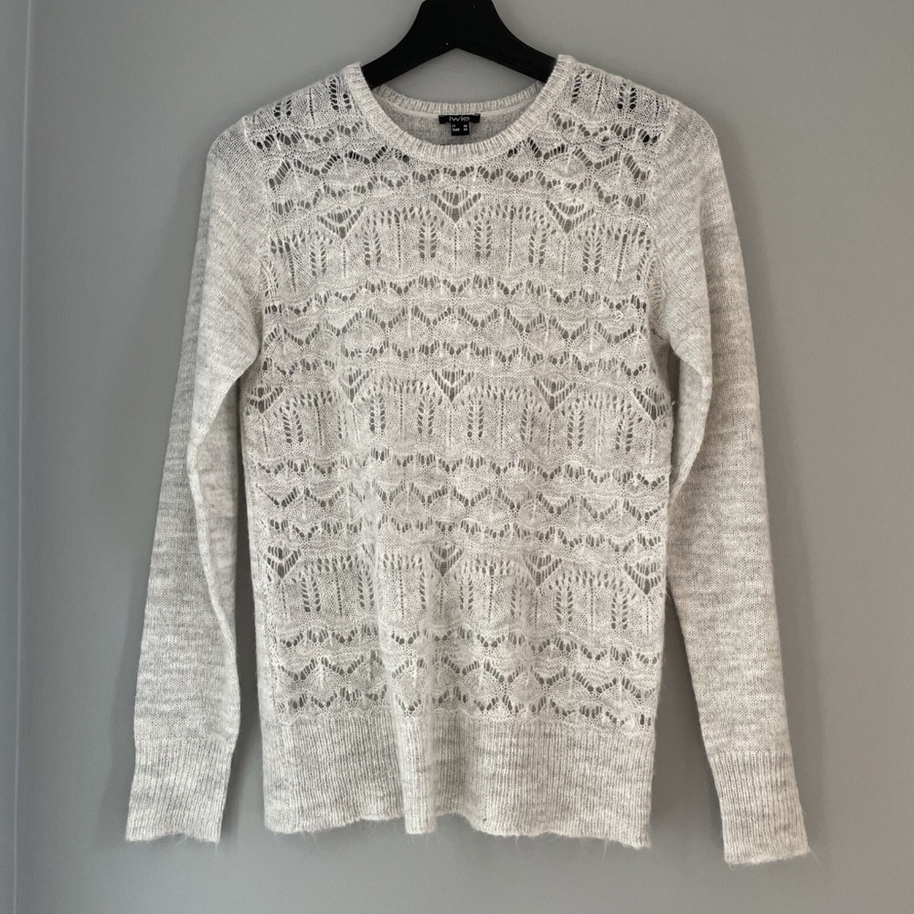 Leie Open Weave Italian Sweater Grey Size Medium Mohair Wool Acrylic
